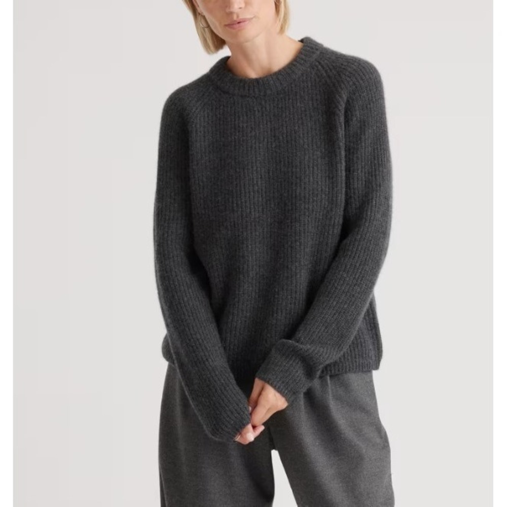 Quince Mongolian Cashmere Fisherman Sweater Women's Small Charcoal Crewneck Knit